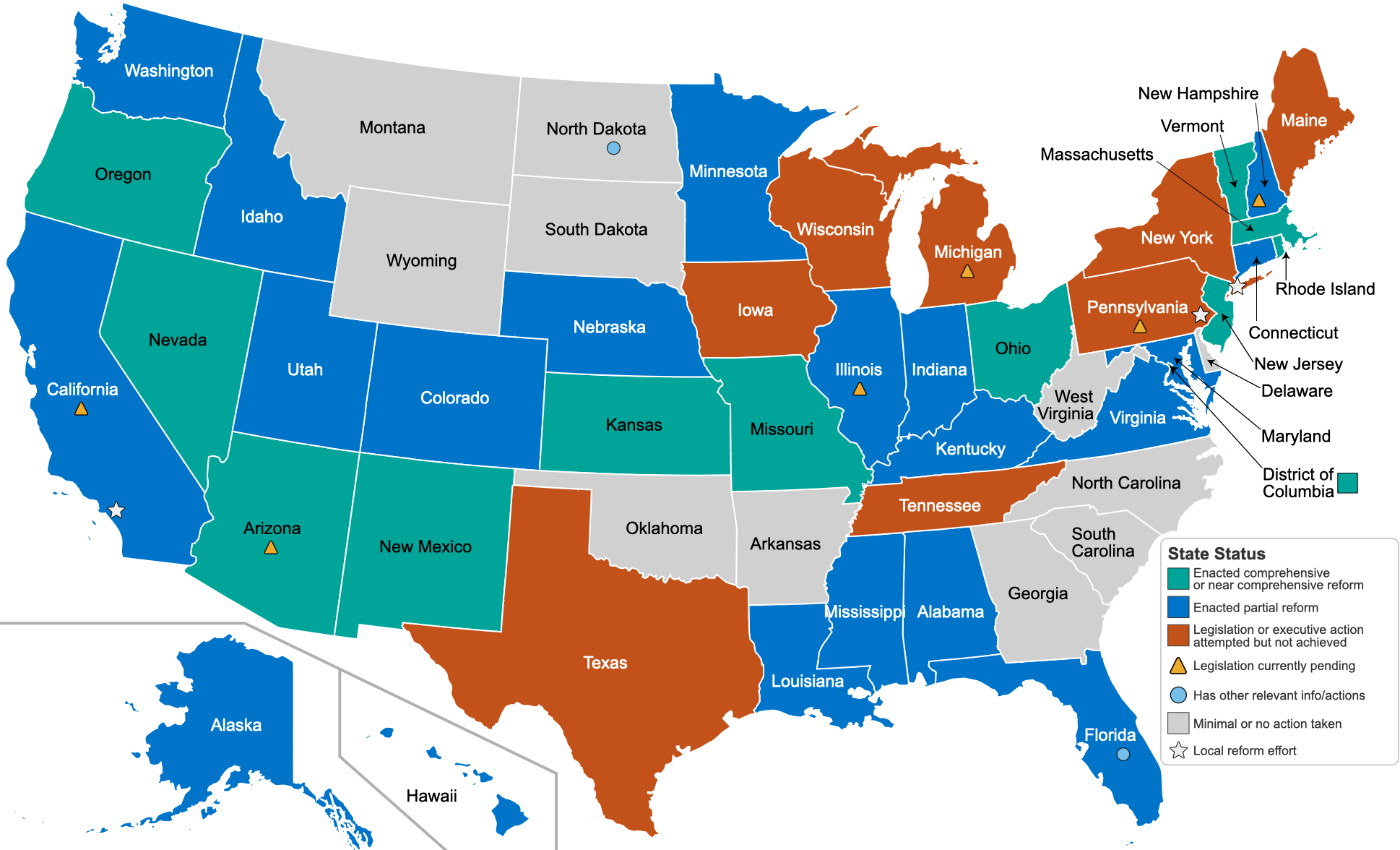 CAI Map Image for Foster Youth SSI Benefits - shows highlighted states with coverage/benefits, please select the image to be taken to another page, with an accessible and interactive map tool.